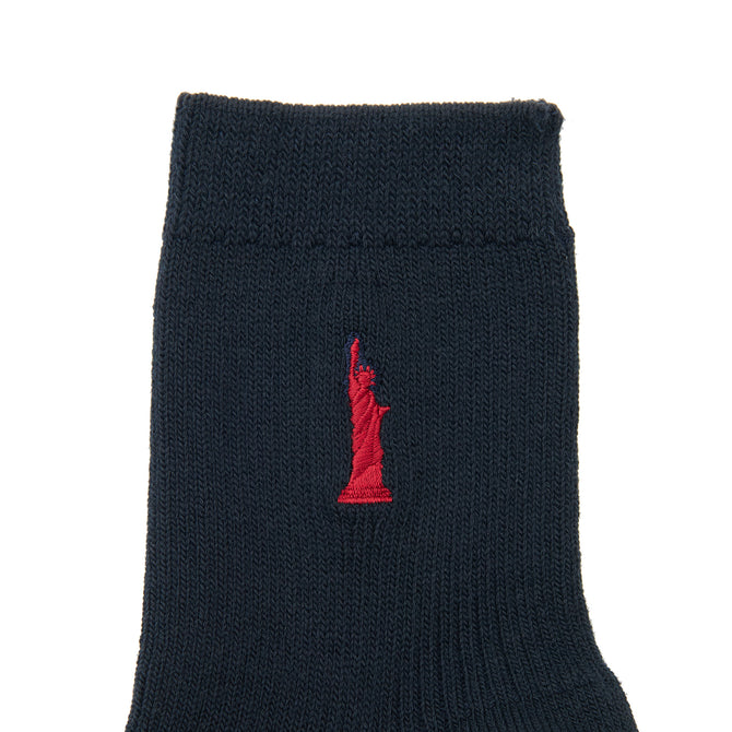 EB 2足組/ショート丈ソックス13㎝　片面女神刺繍入（紺/赤）