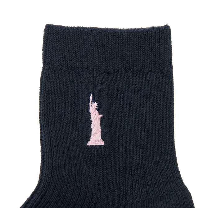 EB 2足組/ショート丈ソックス13㎝　片面女神刺繍入（紺/ピンク）